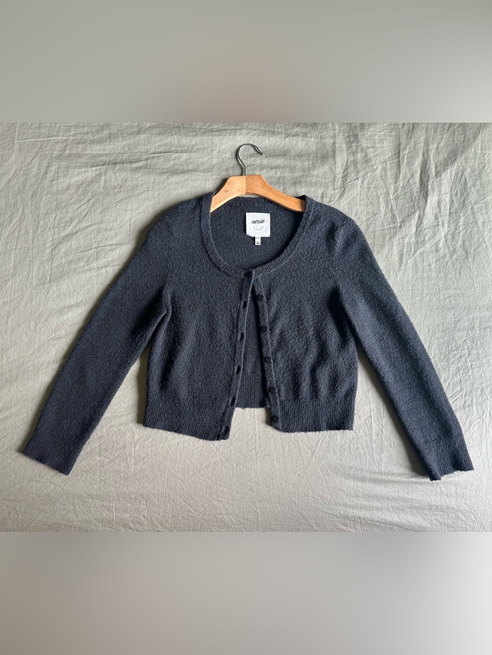 aerie Black Cropped Button-Front Sweater Cardigan